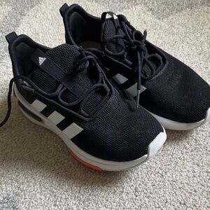Adidas Kids Black and White Sneakers with Orange Accent size 3 (Big girl)